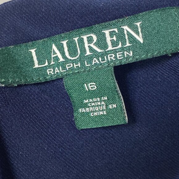 Lauren Ralph Lauren Navy Blue Ruched Lace Inset Sleeveless Fit & Flare Dress 16 - Picture 9 of 12